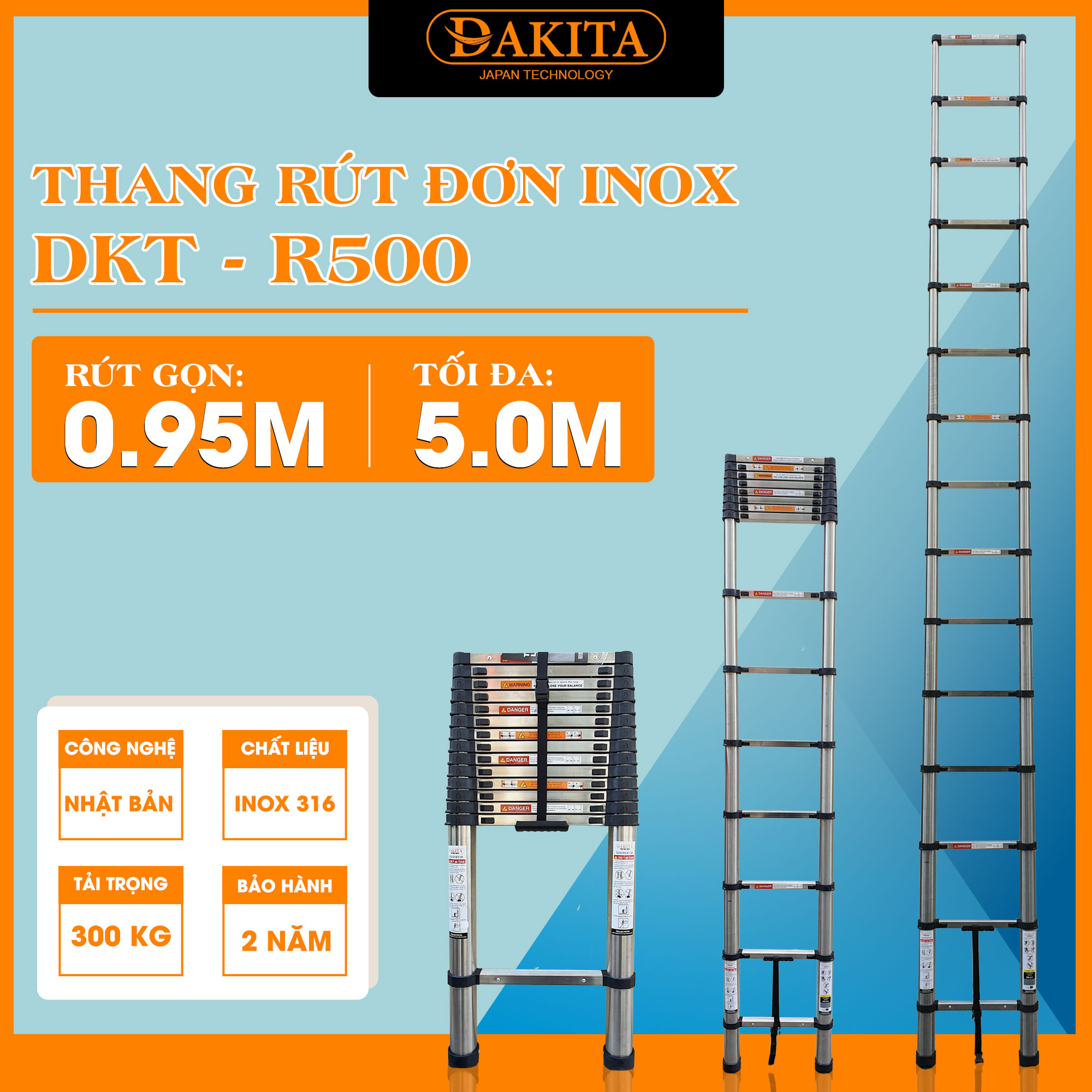 Thang Inox Rút Đơn DAKITA R-500 (5M) 