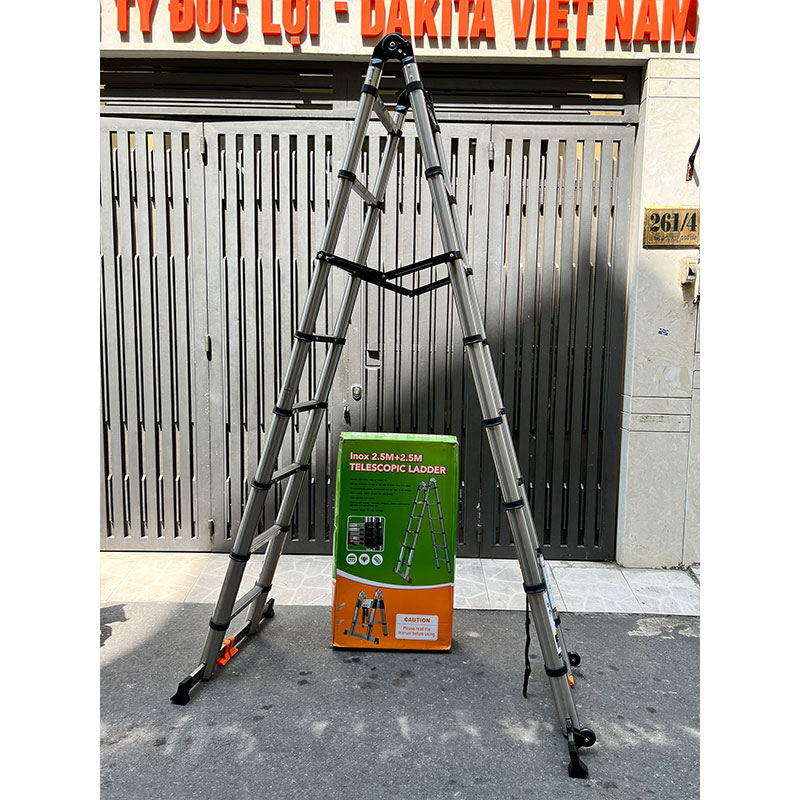 Thang Inox Rút Đôi Có Bánh Xe DAKITA AI-250 [Chữ A : 2.5m Duỗi 5m]