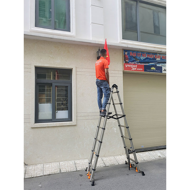 Thang Inox Rút Đôi Có Bánh Xe DAKITA AI-190 [Chữ A : 1.9m Duỗi 3.8m]