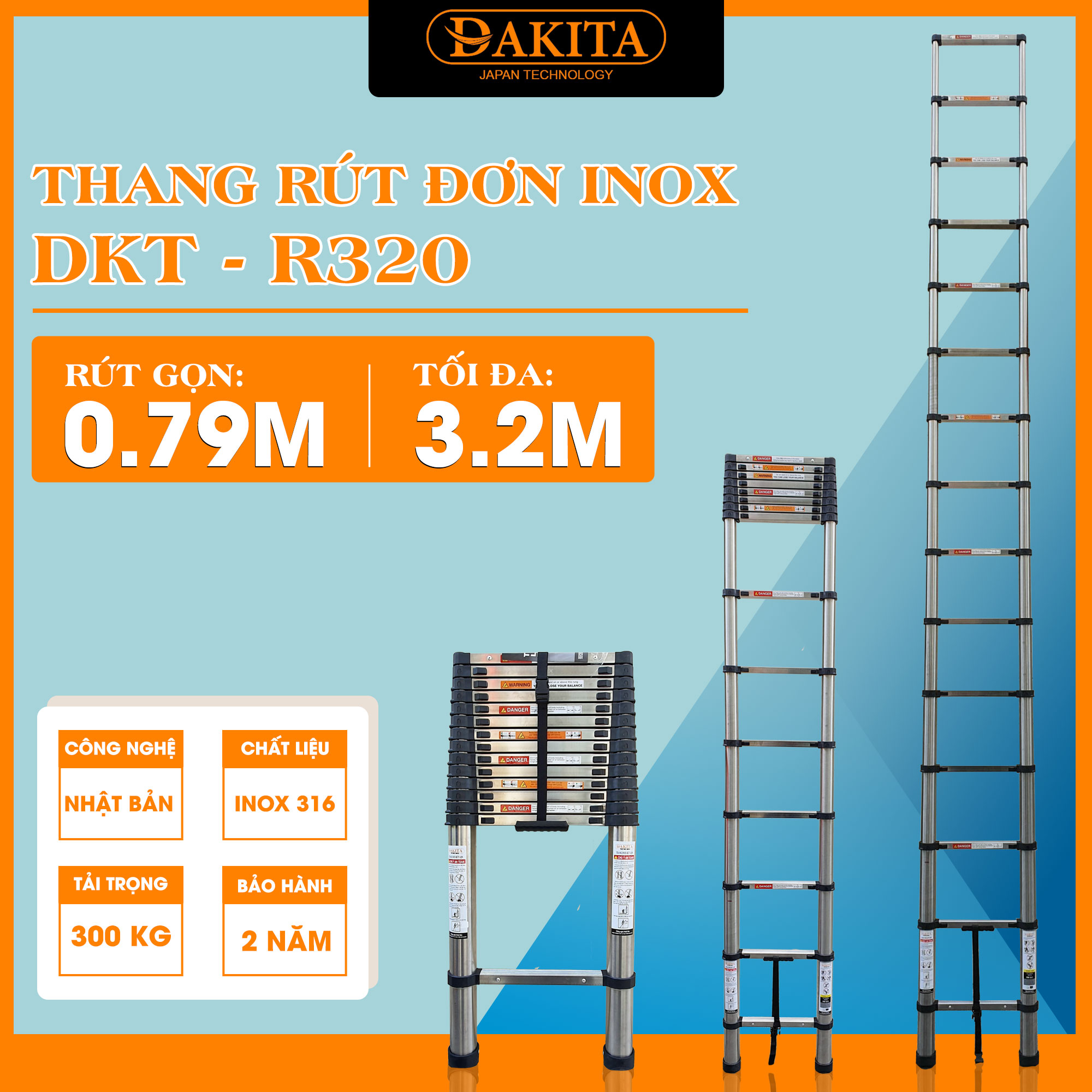 Thang Inox Rút Đơn DAKITA R-320 (3.2M) 