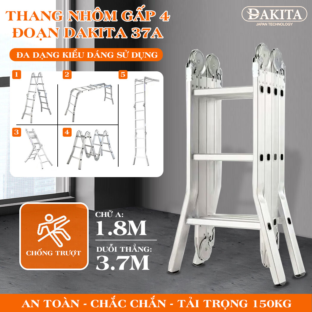 Thang Nhôm Gấp 4 Đoạn DAKITA DKT37A 