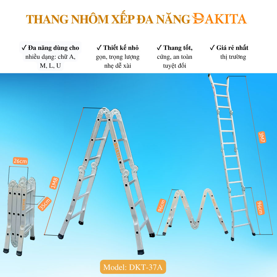 Thang Nhôm Gấp 4 Đoạn DAKITA DKT37A 