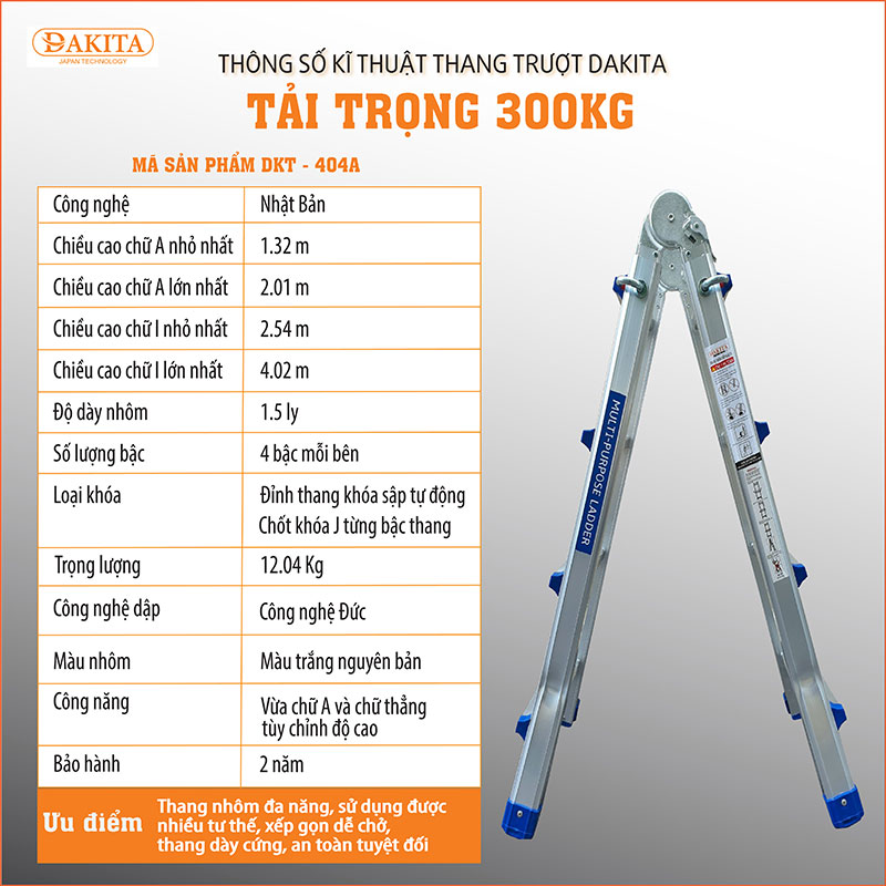 Thang Nhôm Rút Trượt Chữ A DAKITA DKT- 404A
