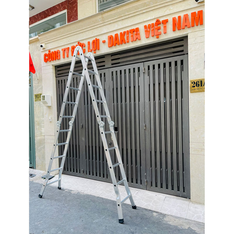 Thang Nhôm Gấp 4 Đoạn DAKITA DKT57A Chữ A 2.9m Cao Max 5.8m Nhôm Dày 1.5Ly