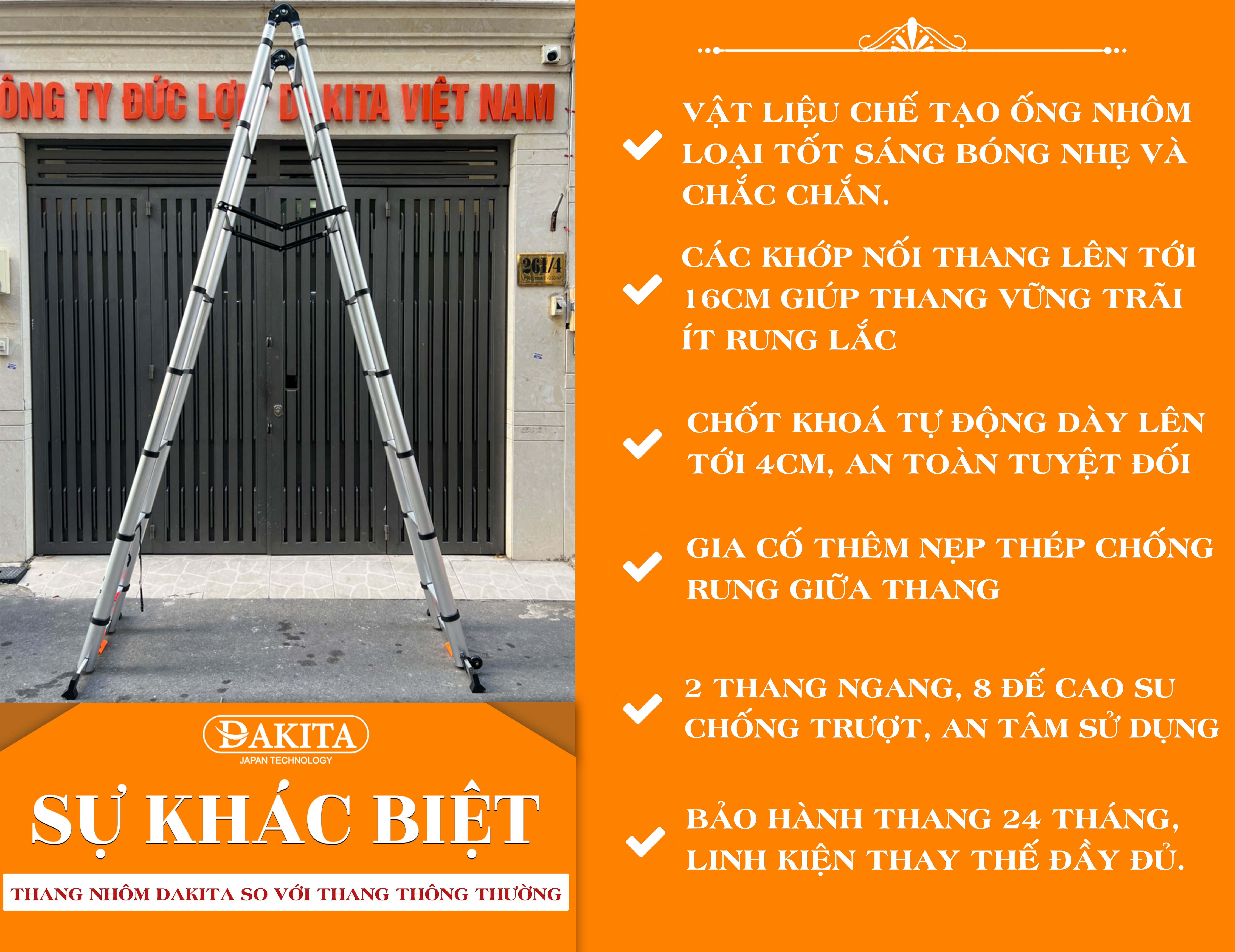 Thang rút đôi chữ A DAKITA DKT-250 [Chữ A: 2.5m Duỗi 5m]