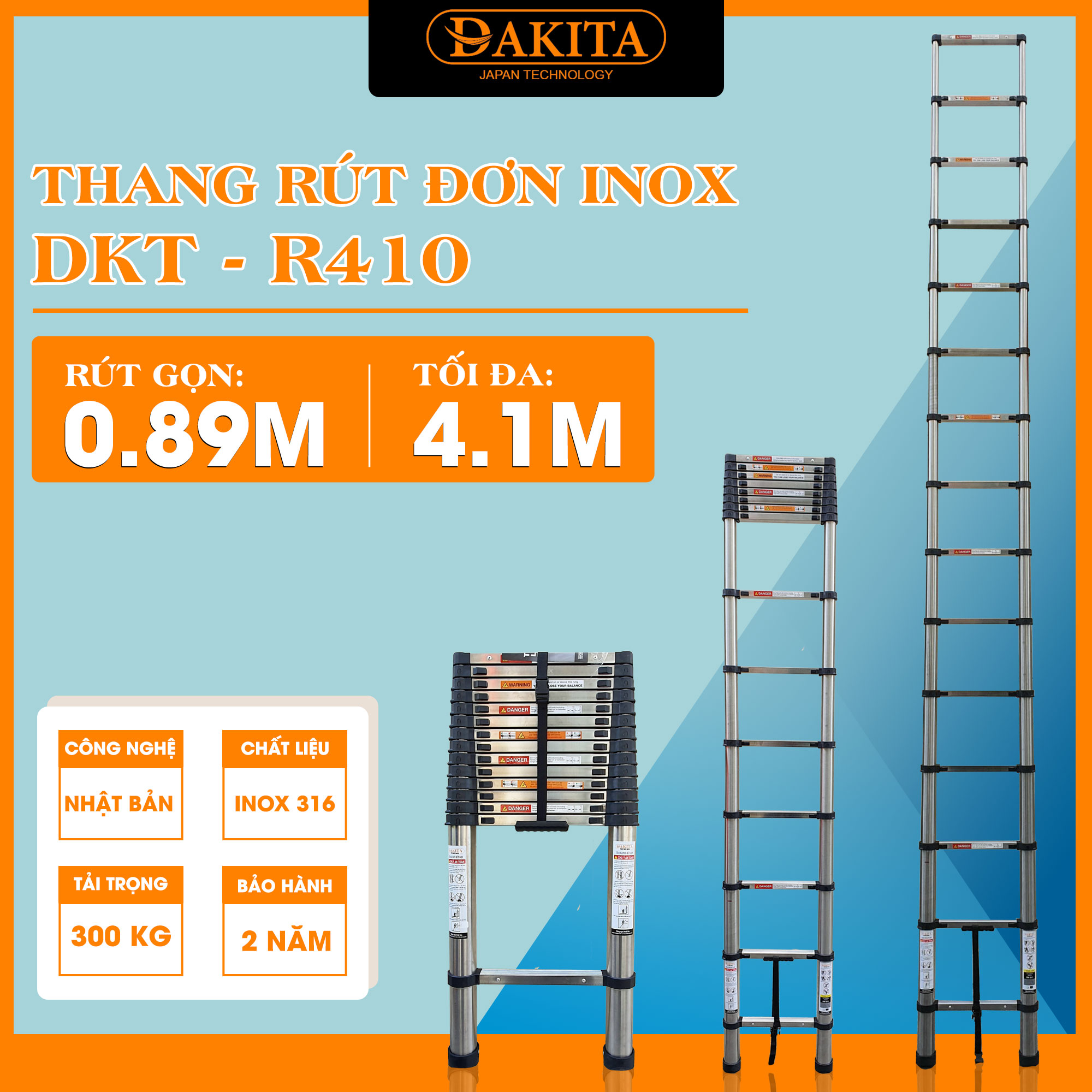 Thang Inox Rút Đơn DAKITA R-410 (4.1M) 