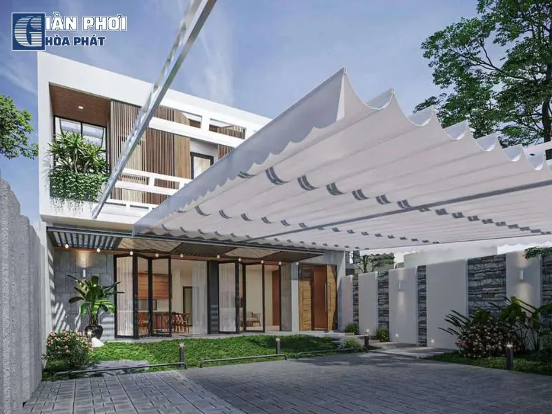 Mái xếp lượn sóng cho không gian hồ bơi, sân vườn