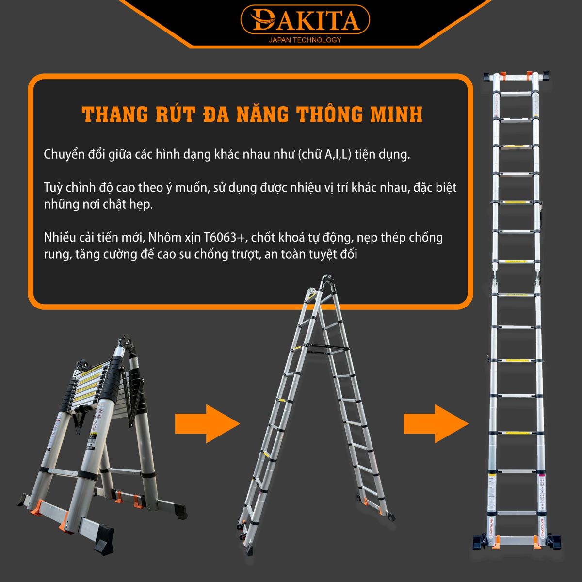 Thang rút đôi chữ A DAKITA DKT-272 [Chữ A: 3.6m Duỗi 7.2m]
