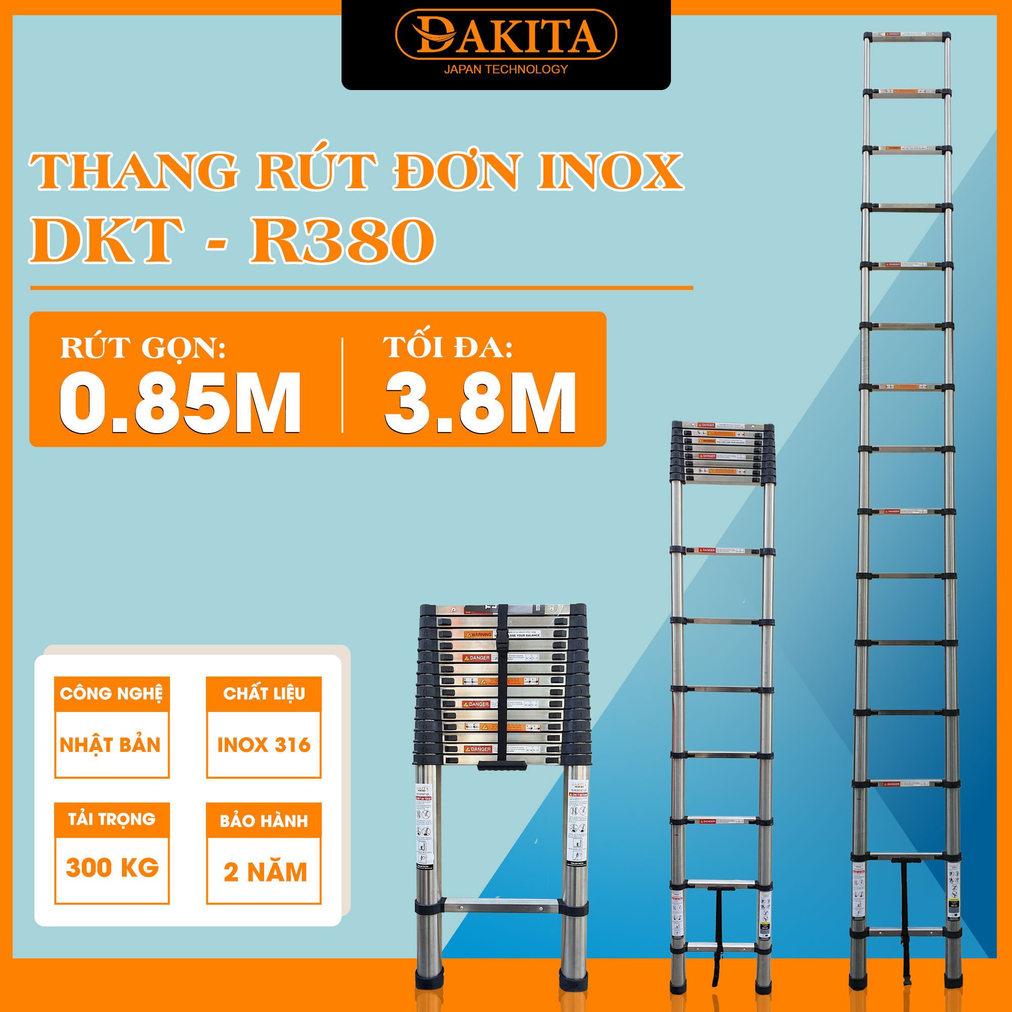 Thang Inox Rút Đơn DAKITA R-380 (3.8M) 